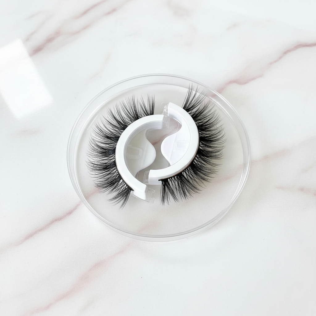 Lashes on marble with pink accents